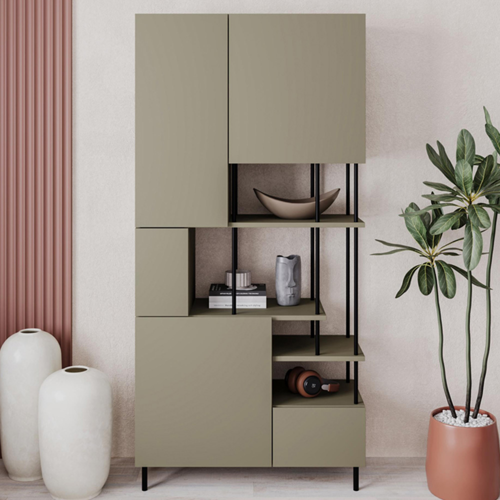 Decortie Key 5 Door 4 Shelf Ash Green Bookcase Image 1