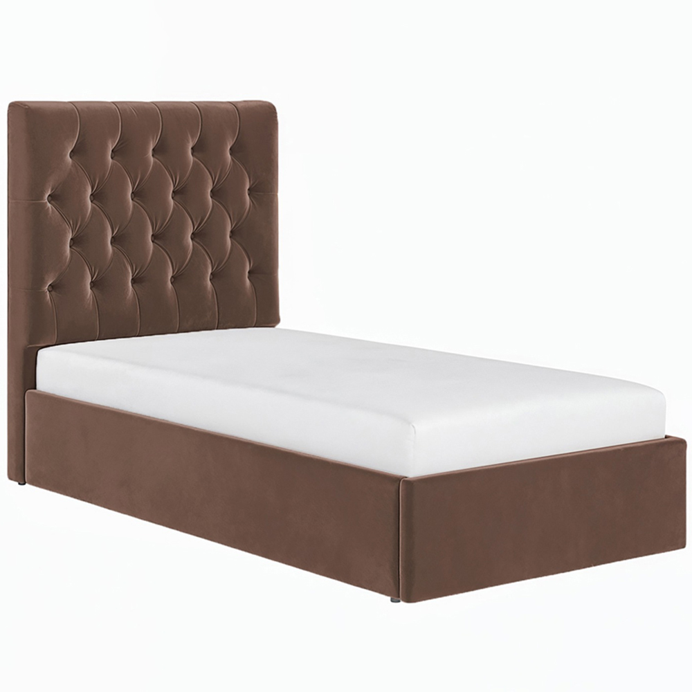 Flair Milan Single Brown Velvet Lift-Up Ottoman Bed Image 2