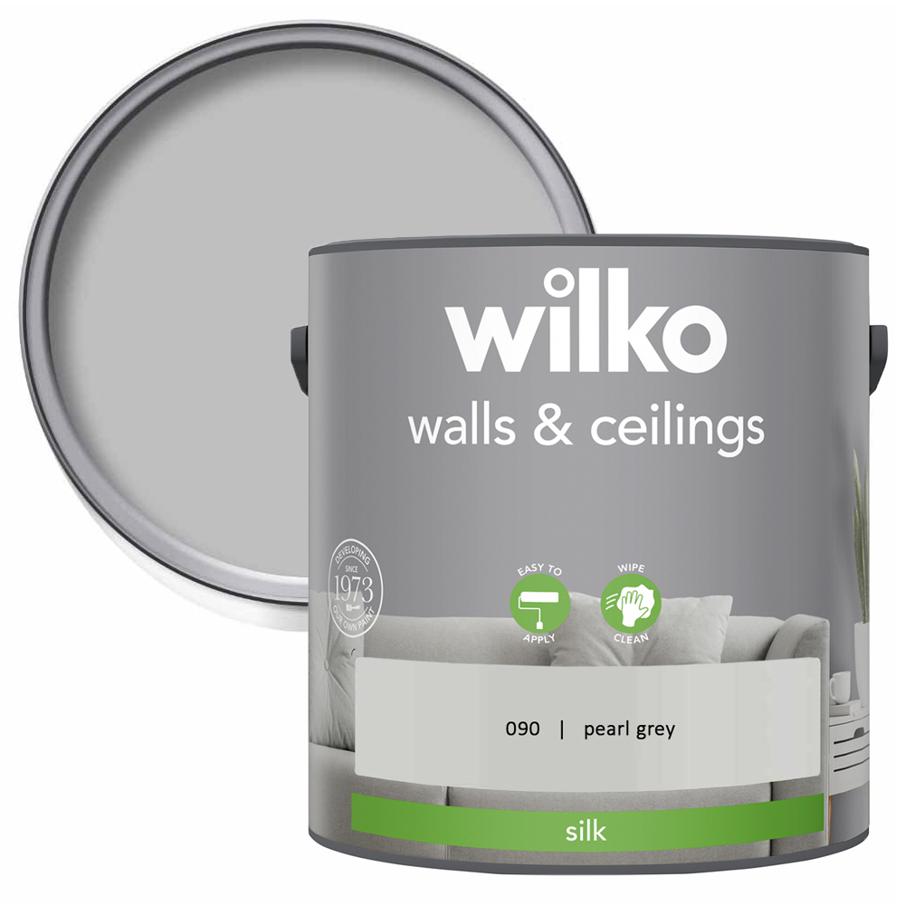 Wilko Walls & Ceilings Pearl Grey Silk Emulsion Paint 2.5L Image 1