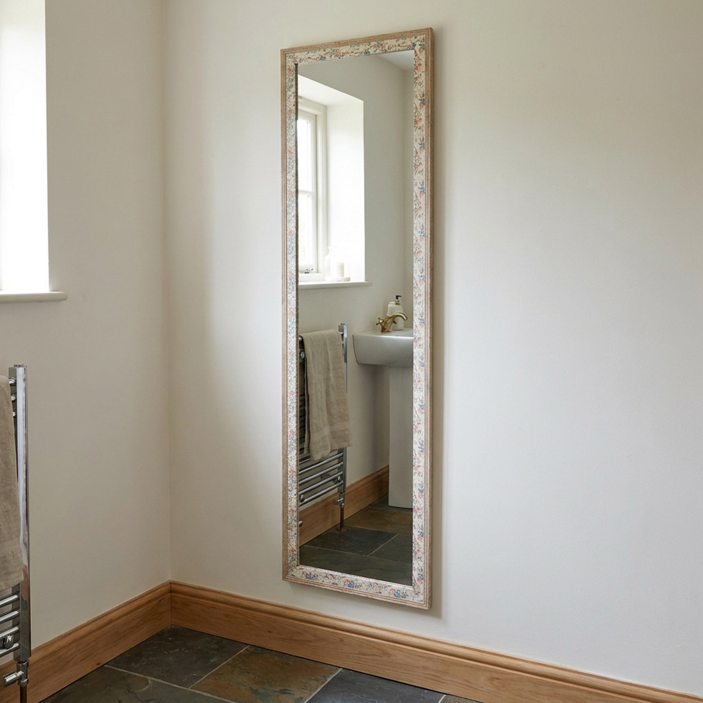 Floral Linen Wooden Dress Mirror Cream Image 4