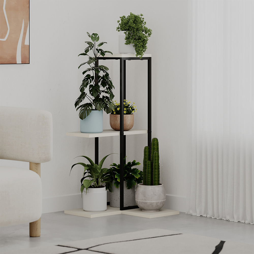 Decortie Vetra 3 Shelf Sandstone Plant Stand Image 3