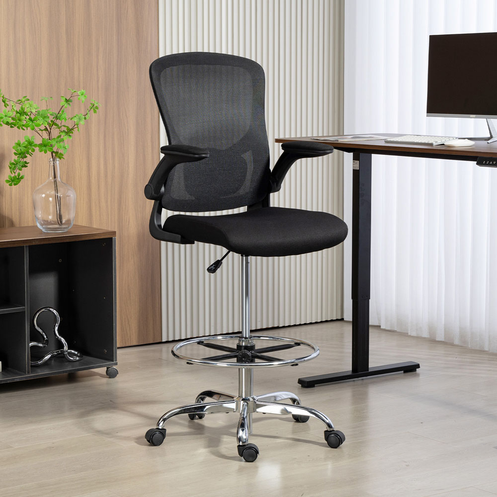Portland Black Height Adjustable Swivel Draughtsman Chair with Lumbar Support Image 3
