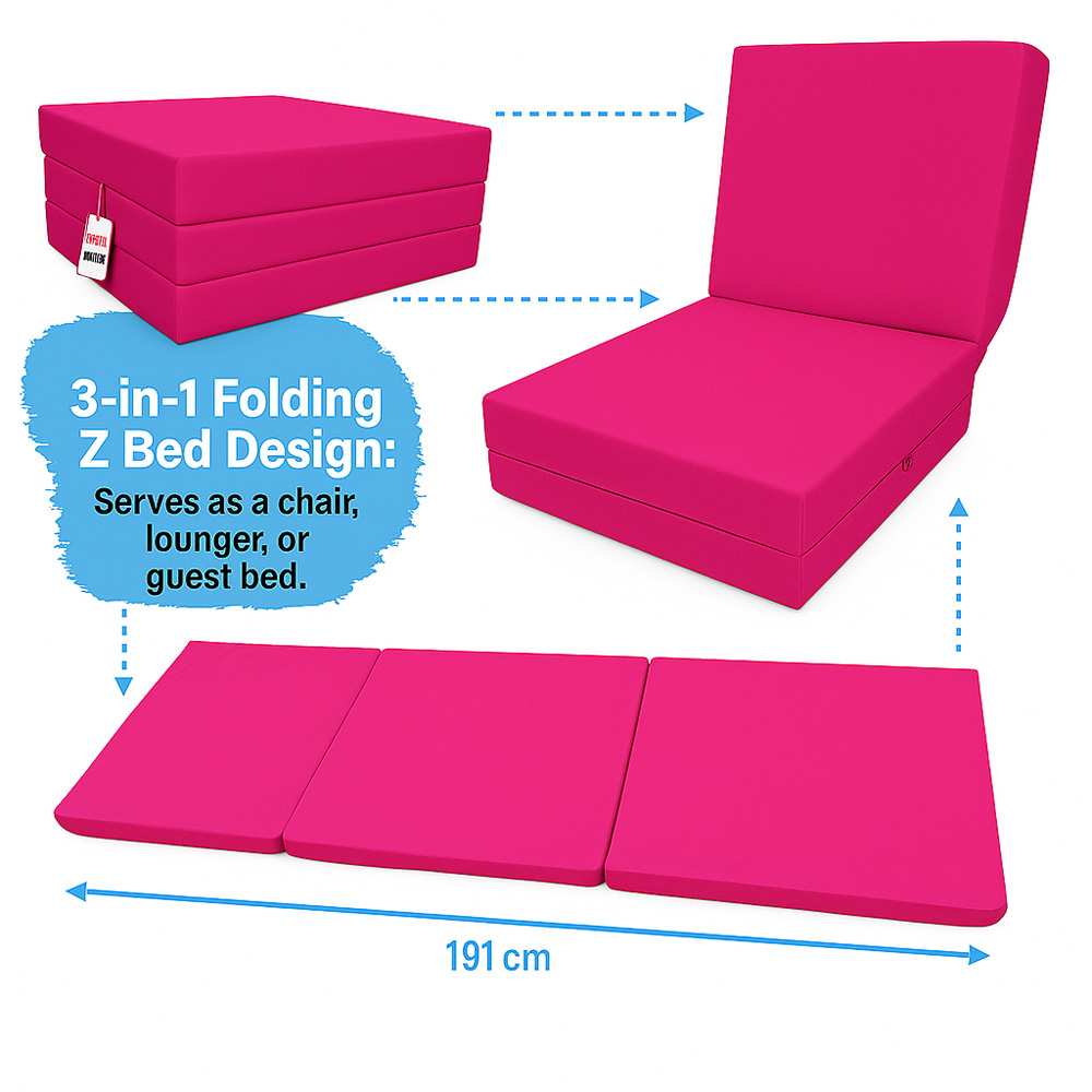House Of Home Fuchsia Memory Foam Foldable Z Bed Image 5