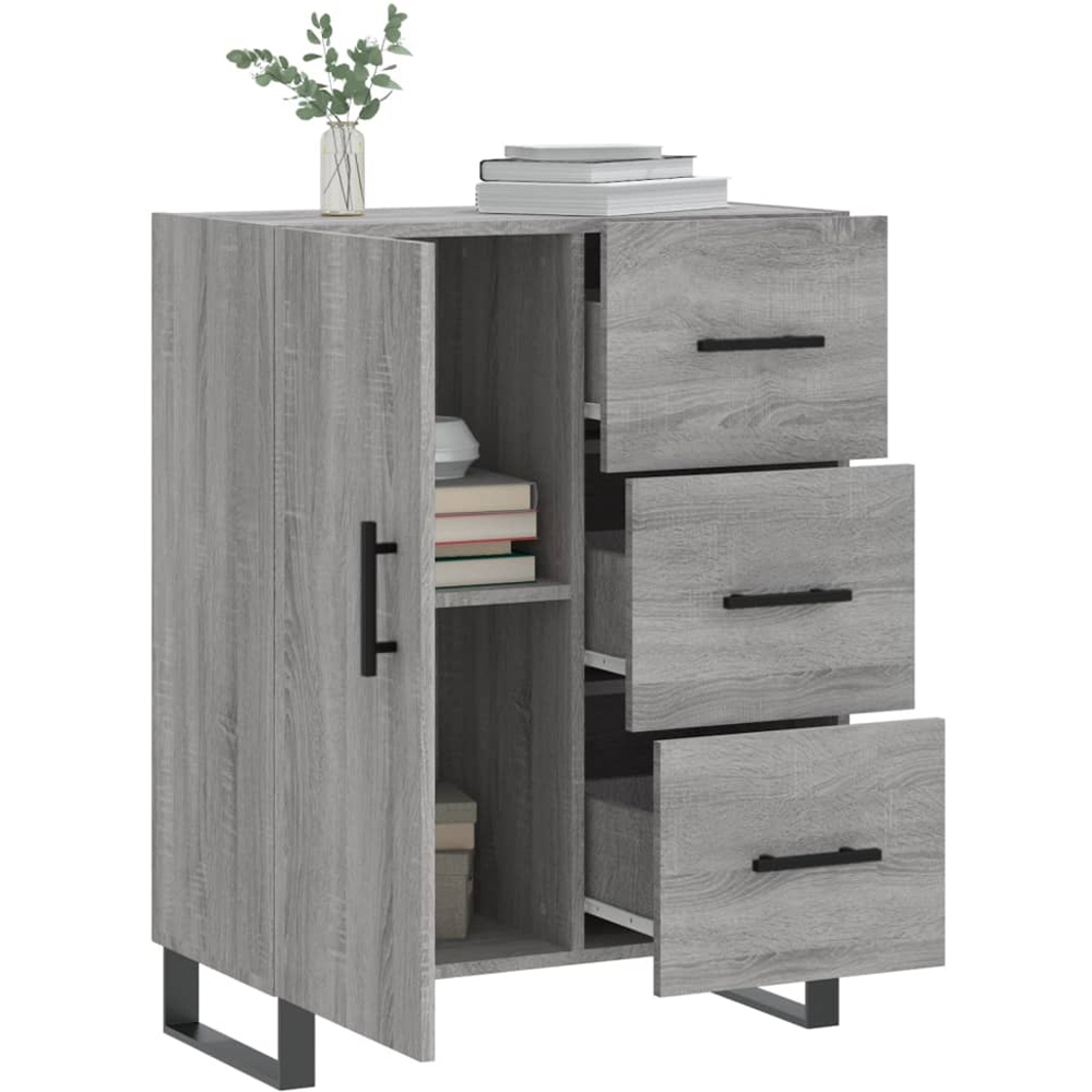 vidaXL Single Door 3 Drawer Grey Sonoma Wooden Sideboard Image 4