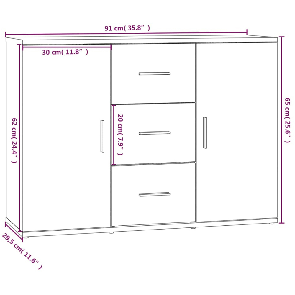 vidaXL 2 Door 3 Drawer Black Wooden Sideboard Image 9