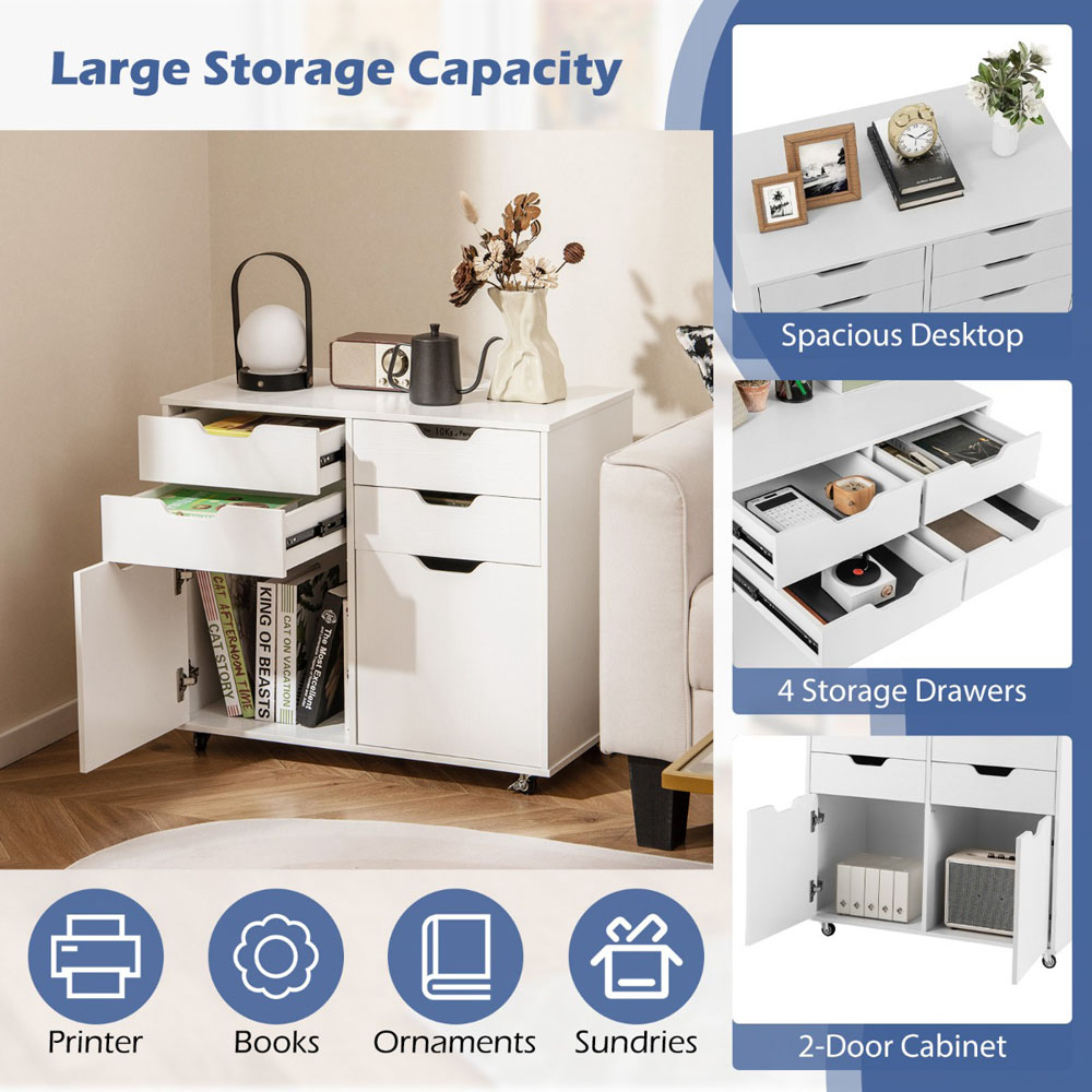 Costway 4 Drawer White Chest of Drawers with Universal Wheels Image 7