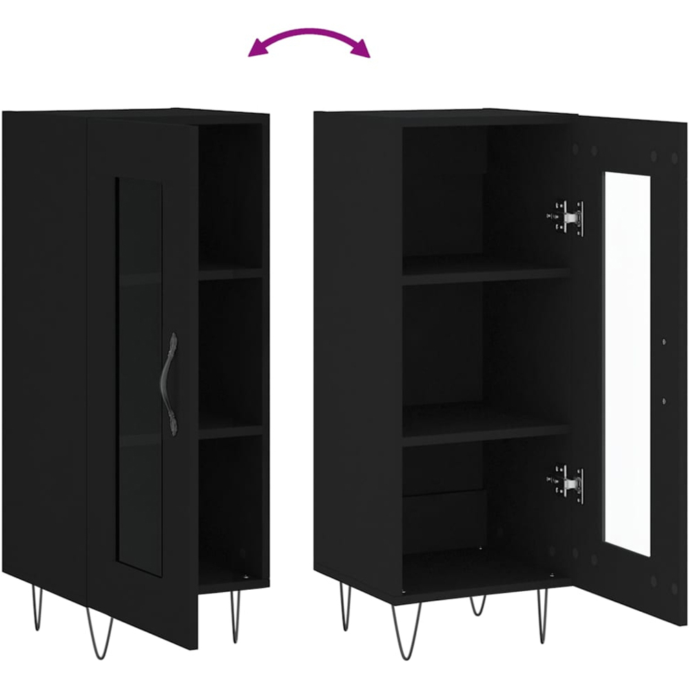 vidaXL Single Glass Door 3 Shelf Black Sideboard Image 9