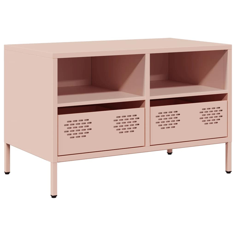 vidaXL 2 Drawer 2 Shelf Pink Steel Industrial Style TV Cabinet Image 2
