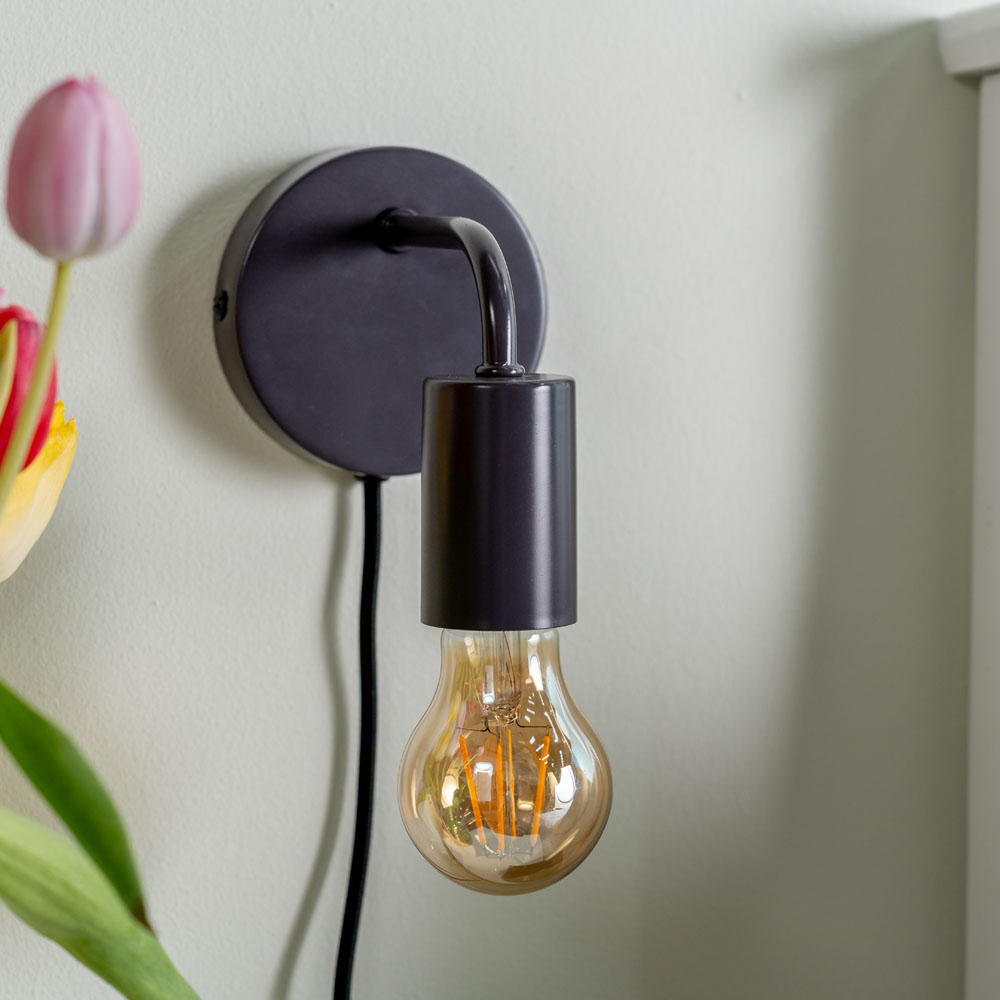 ValueLights Jordy Colour Pop Charcoal Plug-in LED Wall Light Image 5