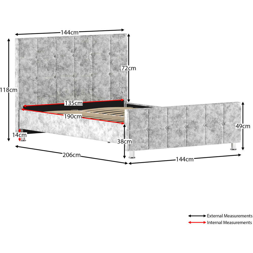 Vida Designs Valentina Double Silver Crushed Velvet Bed Frame Image 9