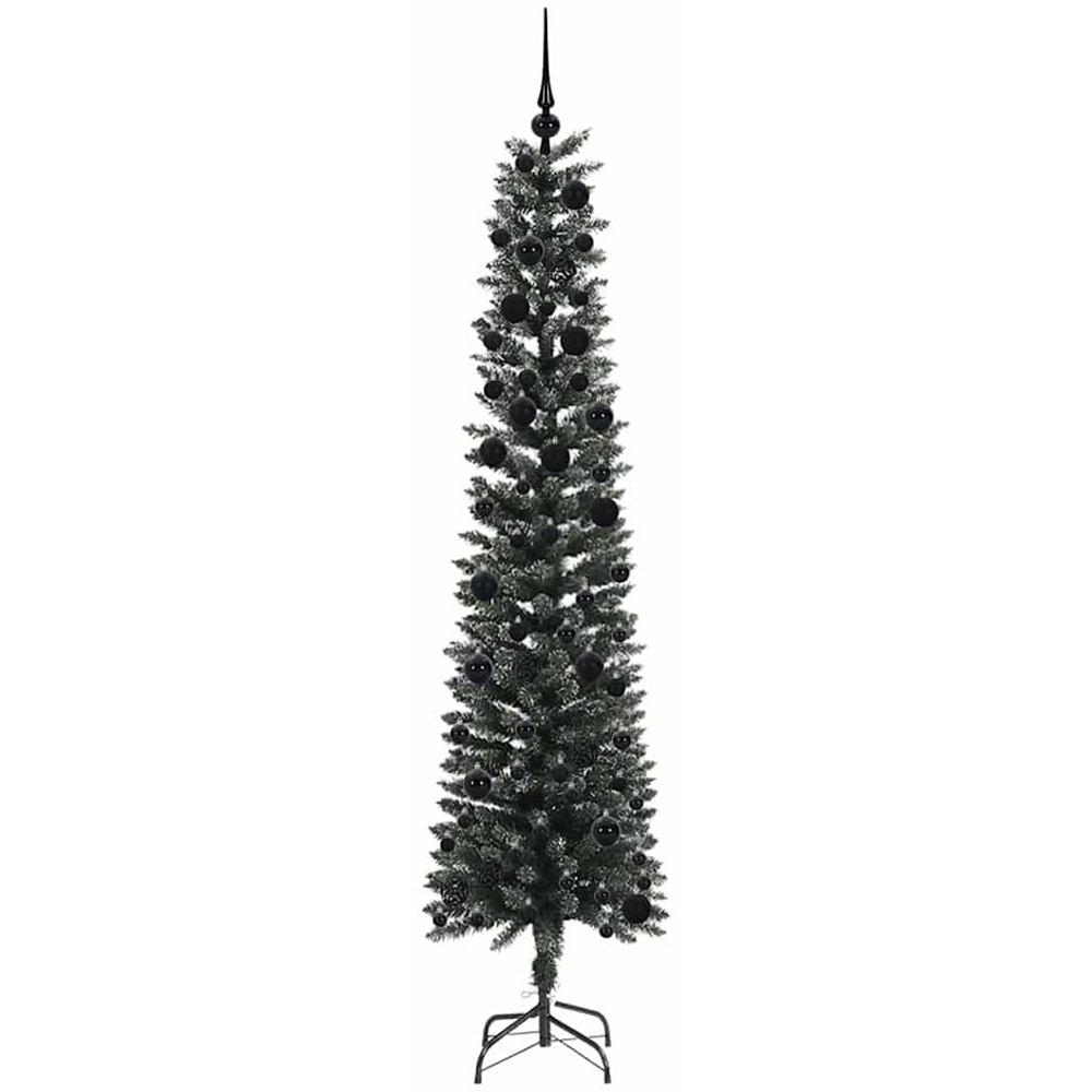 vidaXL Pre-Lit Black Baubles Green Artificial Christmas Tree 8ft Image 4