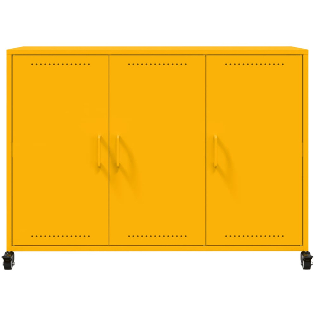 vidaXL 3 Door Mustard Yellow Metal Sideboard Image 3