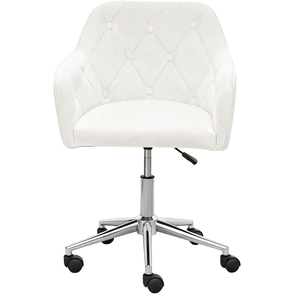 Alivio White Velvet Height Adjustable Swivel Tufted Office Chair with Wheels Image 2