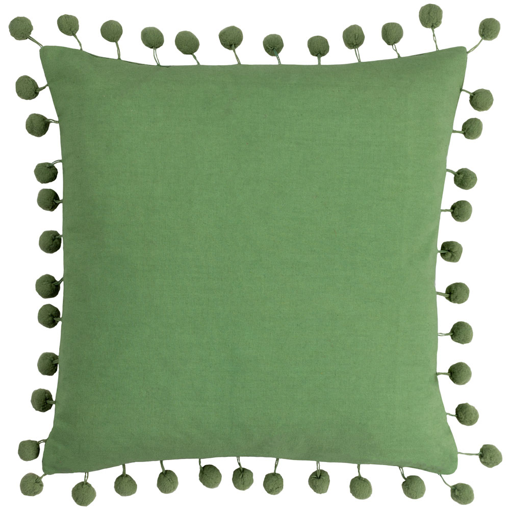 furn. Dora Square Leaf Green Velvet Pom Pom Cushion Image 5