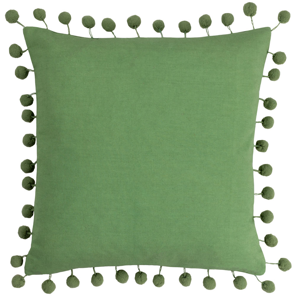 furn. Dora Square Leaf Green Velvet Pom Pom Cushion Image 5