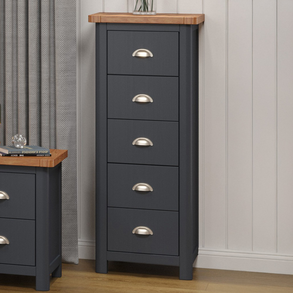Core Products Dunkeld 5 Drawer Midnight Blue Narrow Chest of Drawers Image 1