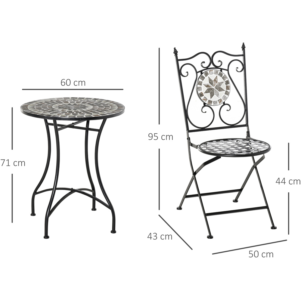 Outsunny 2 Seater Black Mosaic Tile Metal Bistro Set Image 8