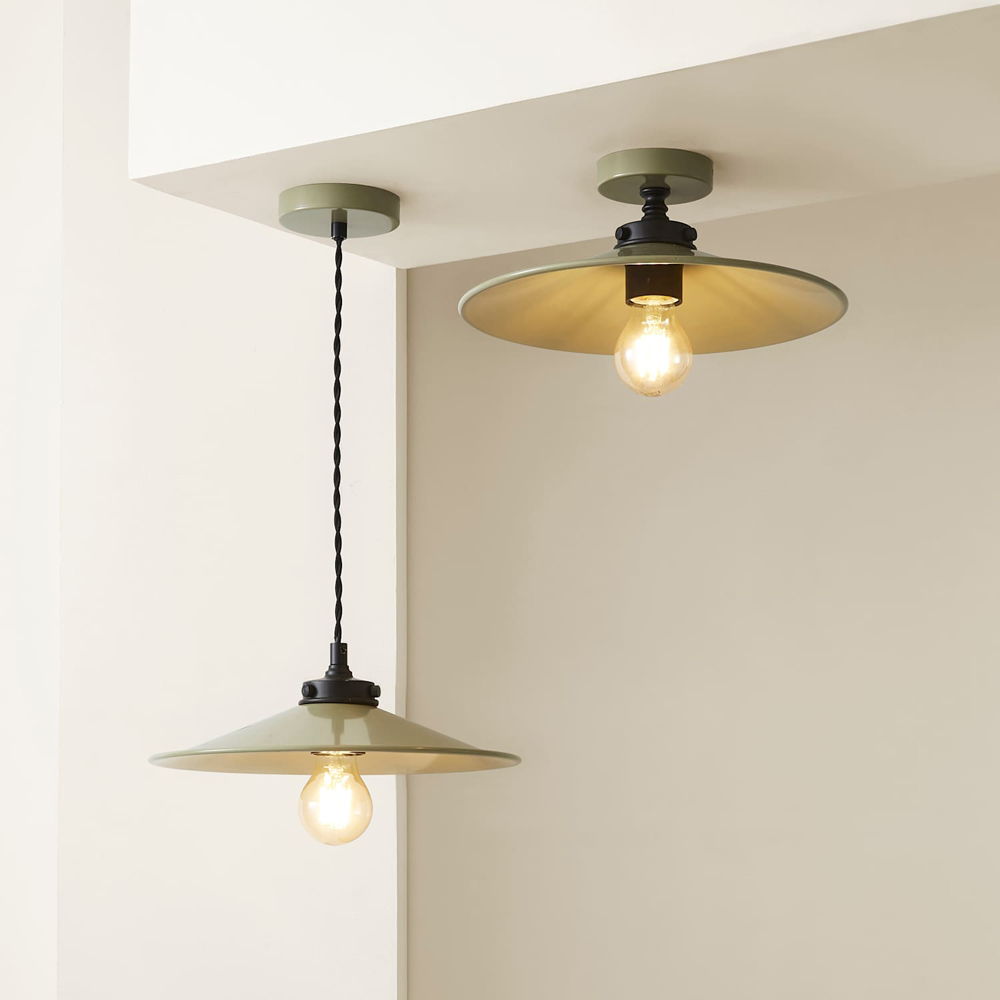 ValueLights Hampstead Green Rolled Edge Tapered Flush Ceiling Light with Bulb Image 7
