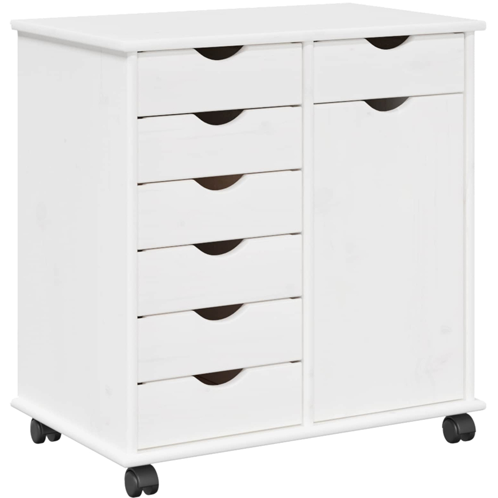 vidaXL Single Door 7 Drawer White Rolling Storage Cabinet Image 2