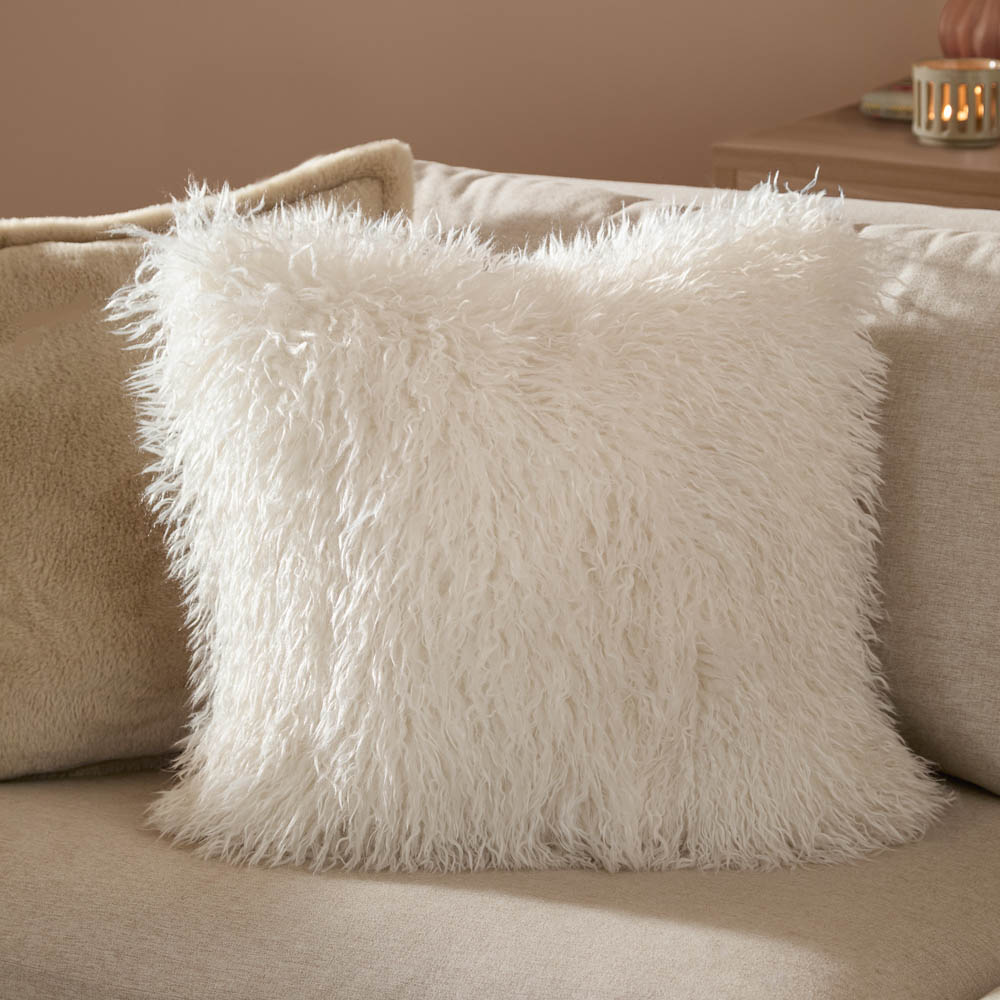 Furn Rowan Ecru Faux Fur Reversible Cushion 50 x 50cm Image 2