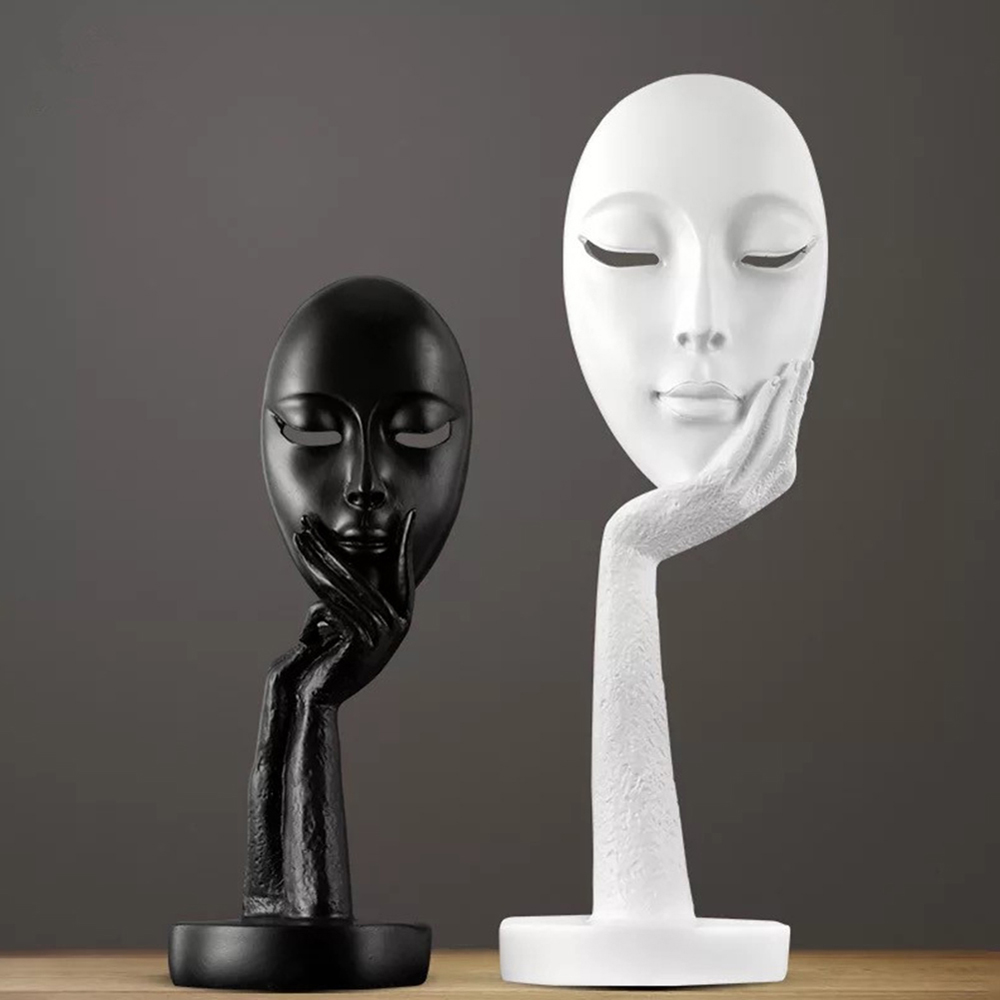 Living and Home Abstract White Resin Woman Face Statue 37cm Image 3