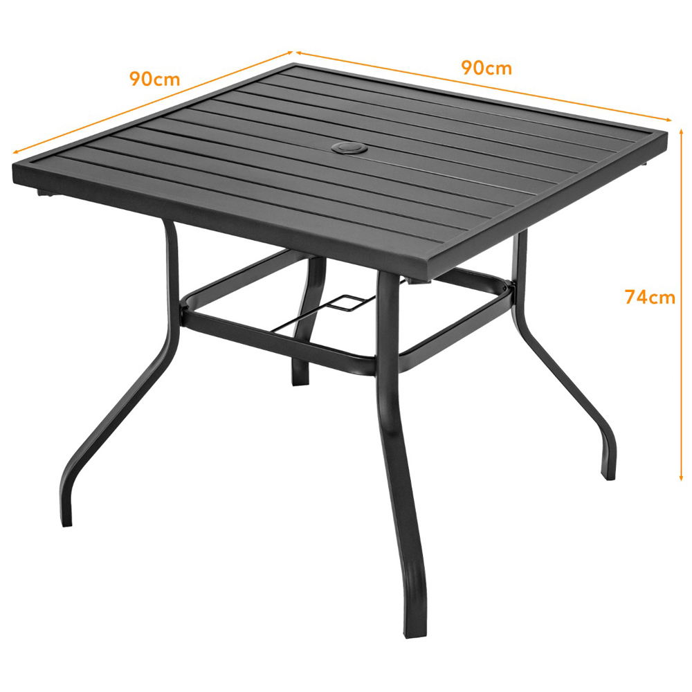 Costway 4 Seater Black Outdoor Square Dining Table with Umbrella Pole Hole Image 6