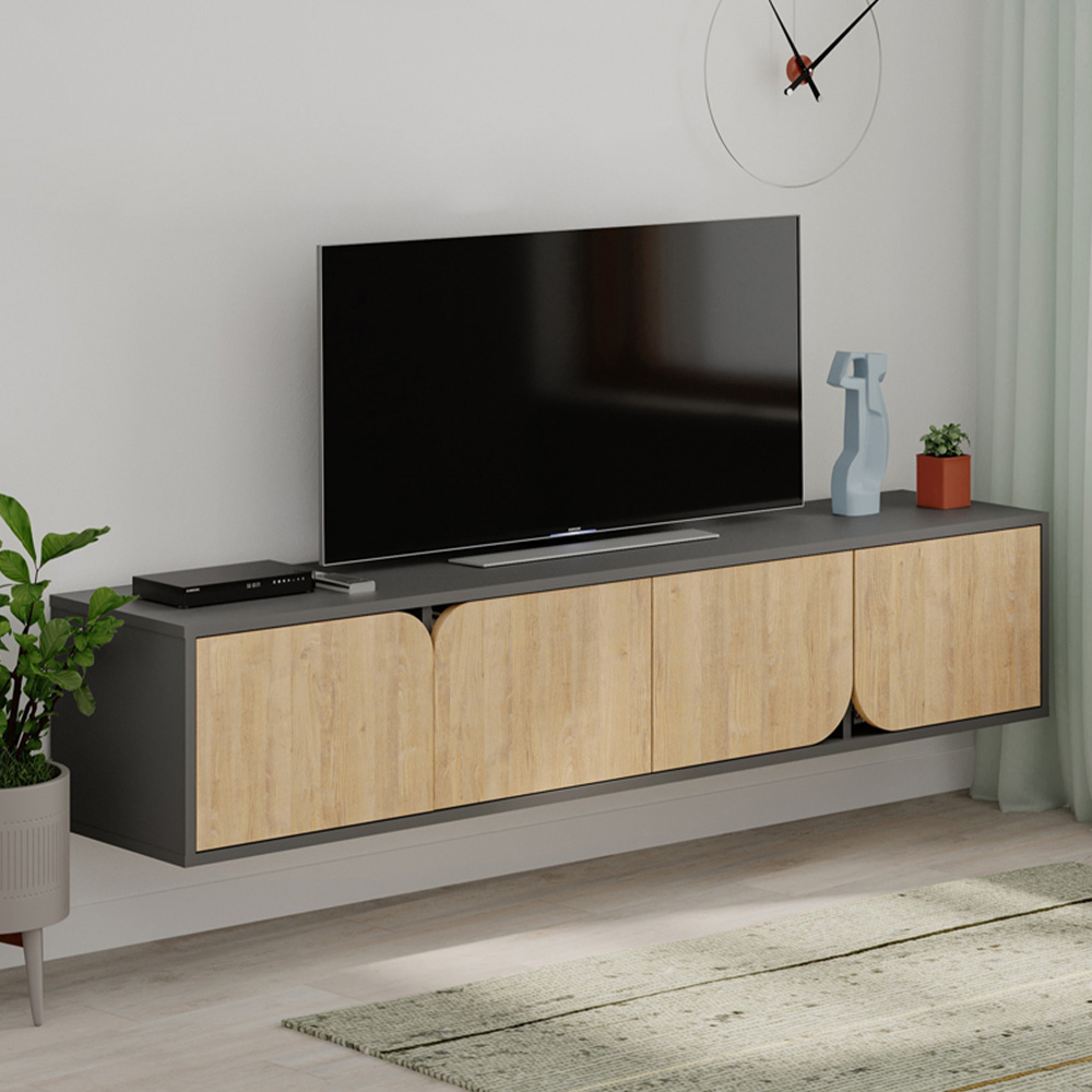 Decortie Spark 4 Door Anthracite Grey Oak Modern TV Unit Image 1