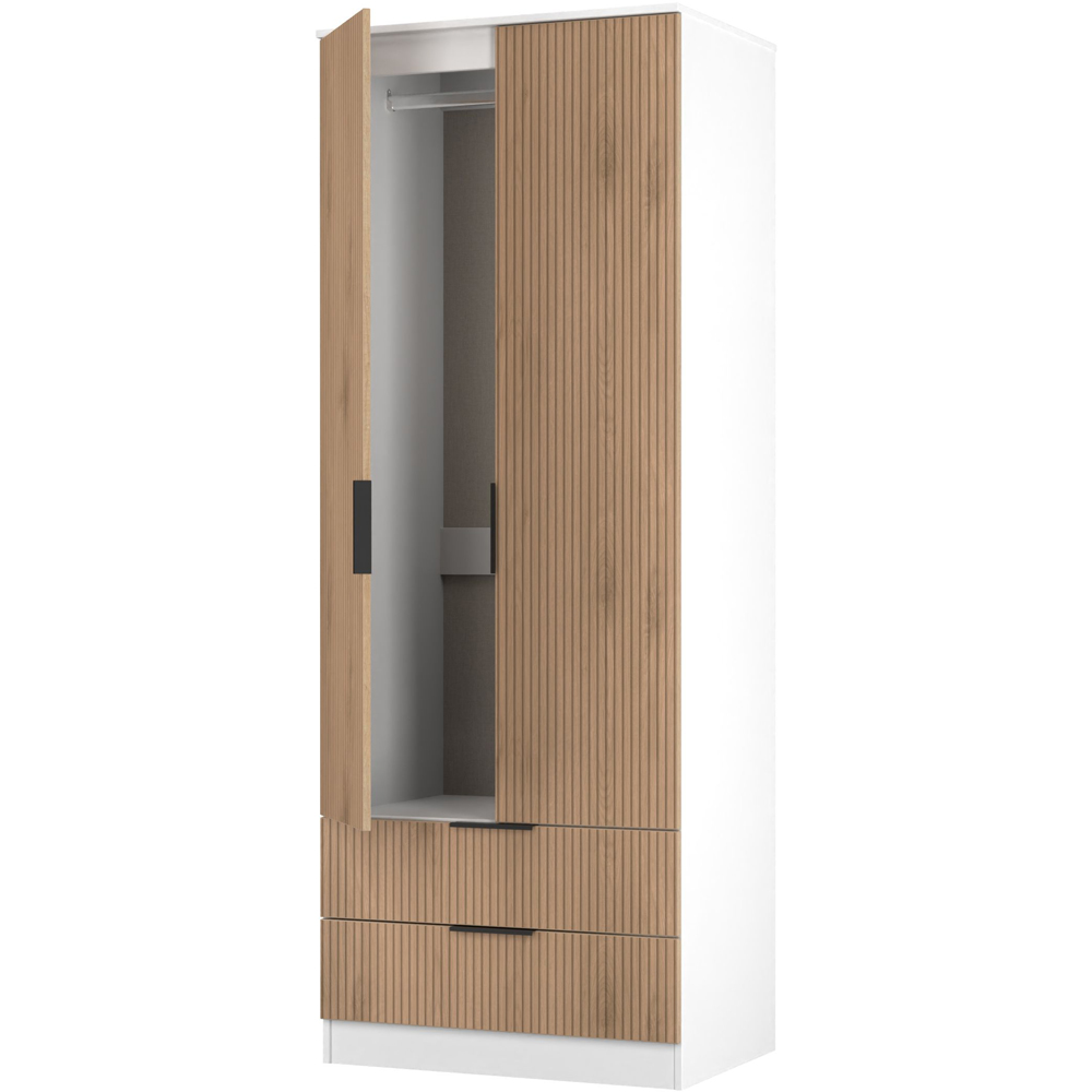 Crowndale Java 2 Door 2 Drawer Slatt Effect and White Tall Wardrobe Ready Assembled Image 6
