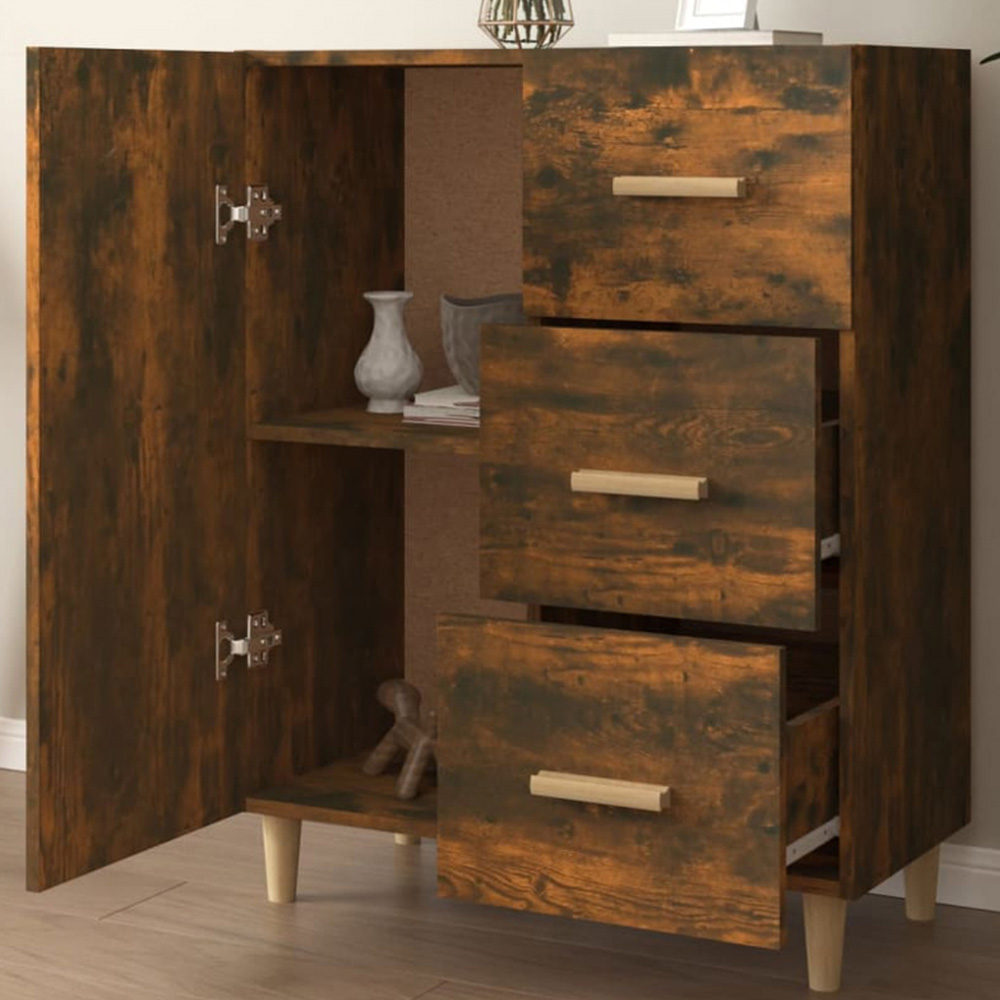 vidaXL Single Door 3 Drawer Smoked Oak Sideboard Image 1