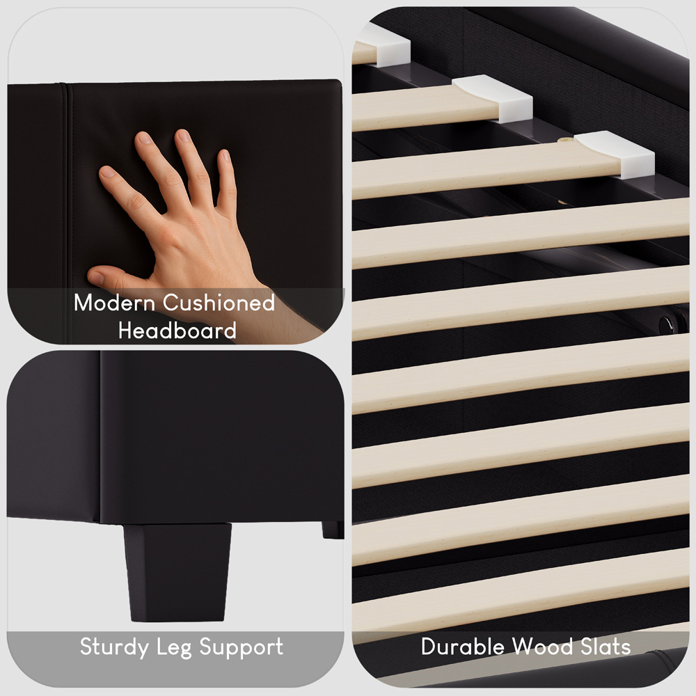 Vida Designs Lisbon Single Black Faux Leather Bed Frame Image 6