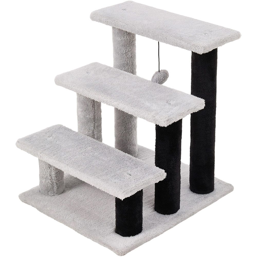 H&O Direct 3 Tier Pet Stairs with Soft Flannel Fabric and Hanging Ball Image 1