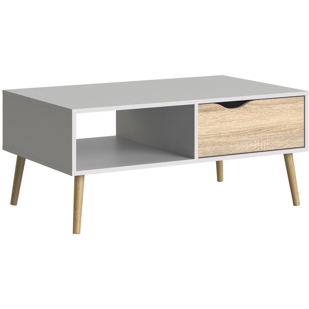 Florence Single Drawer Single Shelf White and Oak Coffee Table Image 2