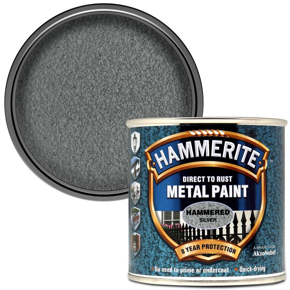 Hammerite Direct to Rust Silver Hammered Metal Paint 250ml Image 1