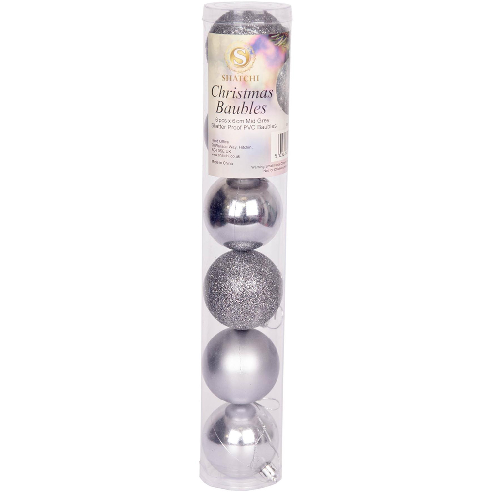 Shatchi 6cm Mid Grey Luxury Bauble 6 Pack Image 4