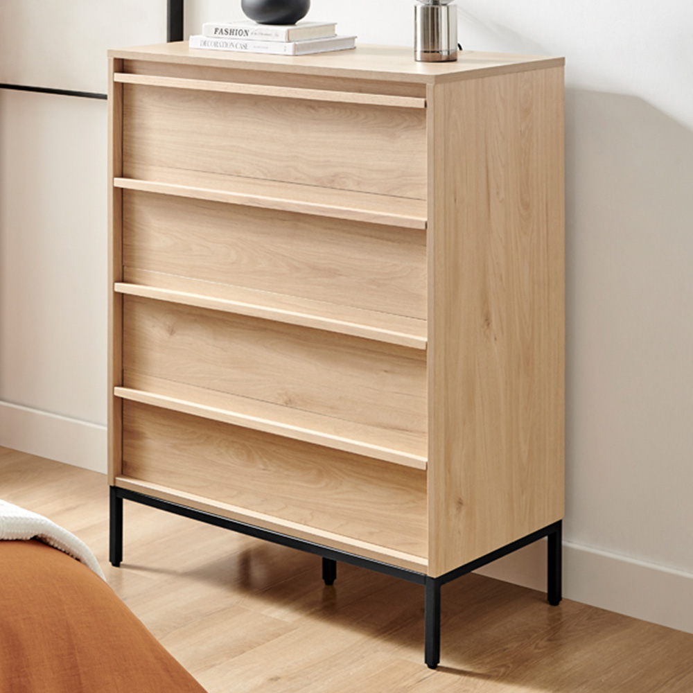 Furniturebox Sval 4 Drawer Oak Effect Wooden Chest of Drawers Image 1