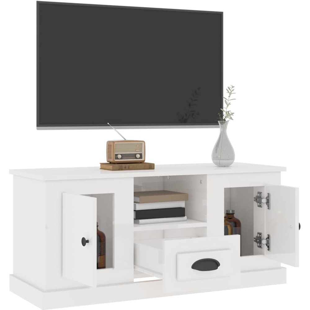 vidaXL 2 Door Single Drawer Single Shelf White Wooden TV Cabinet Image 7