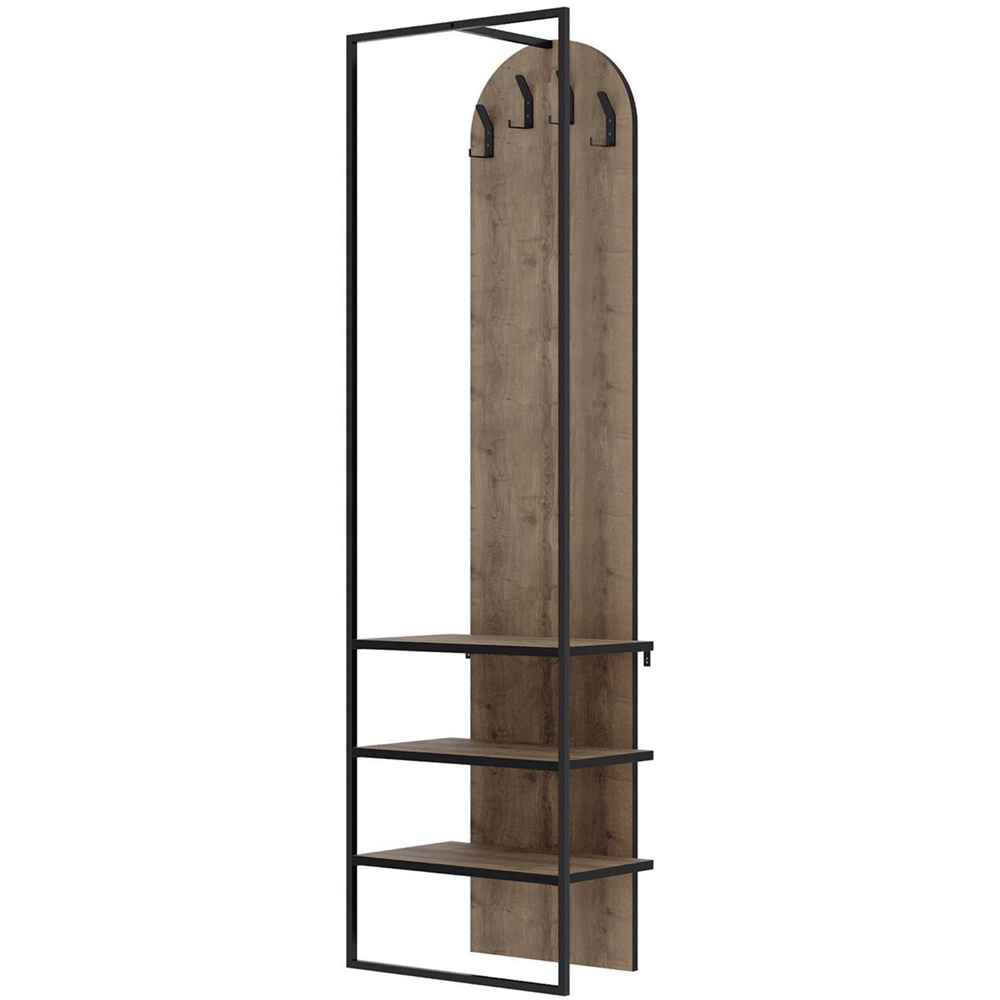 FWStyle Archy 3 Shelf Dark Oak Coat Rack Stand with Shoe Storage Image 2