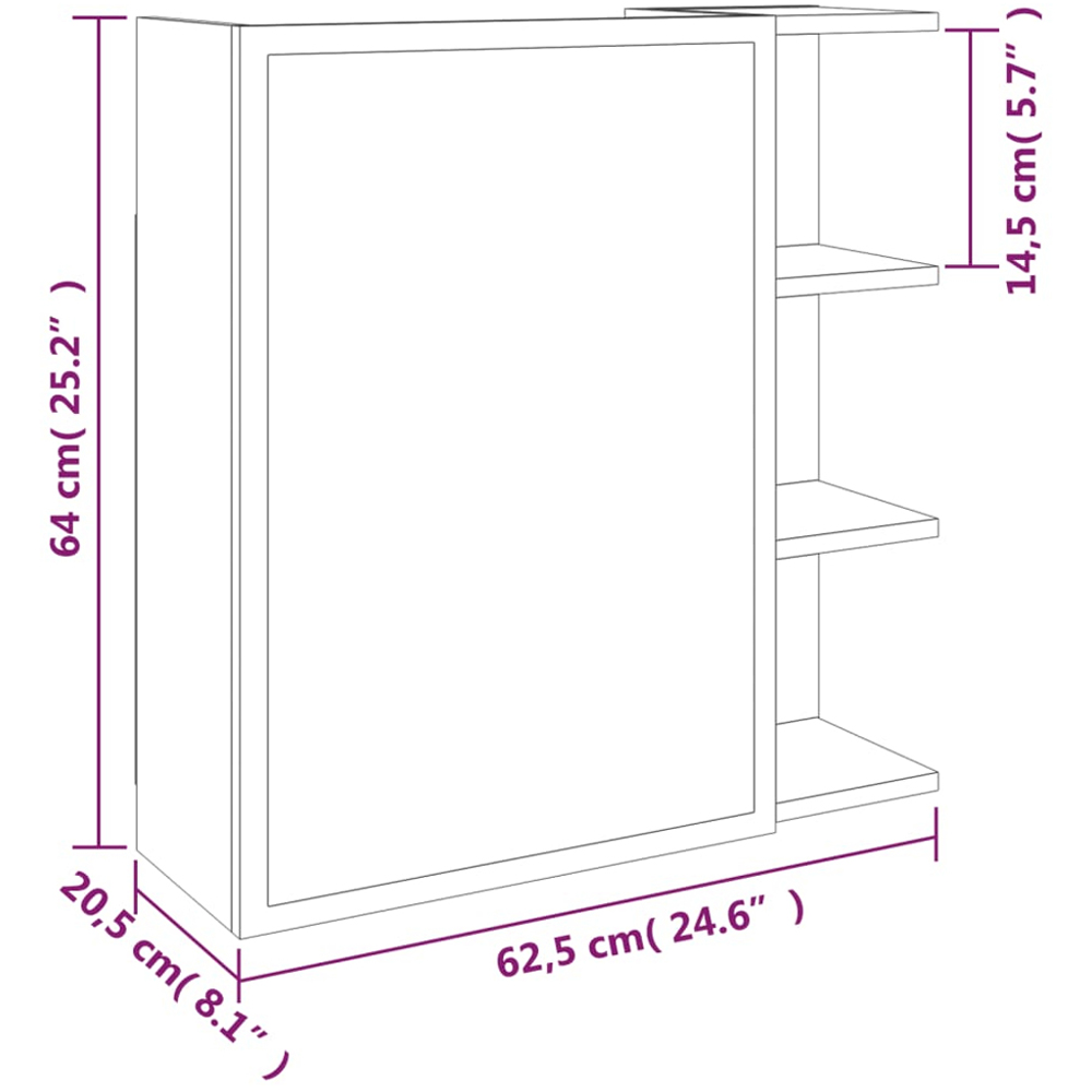 vidaXL Single Door 3 Shelf Smoked Oak Mirror Bathroom Cabinet Image 9