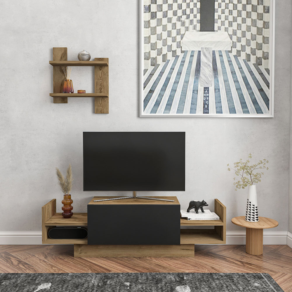 Decorotika Spring Oud and Black TV Unit with Wall Shelf Image 9