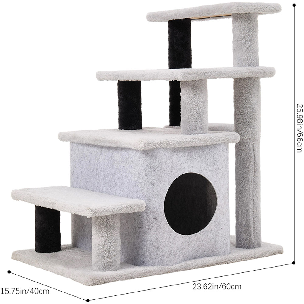 H&O Direct 4 Tier Pet Stairs with Soft Flannel Fabric and Hanging Ball Image 6