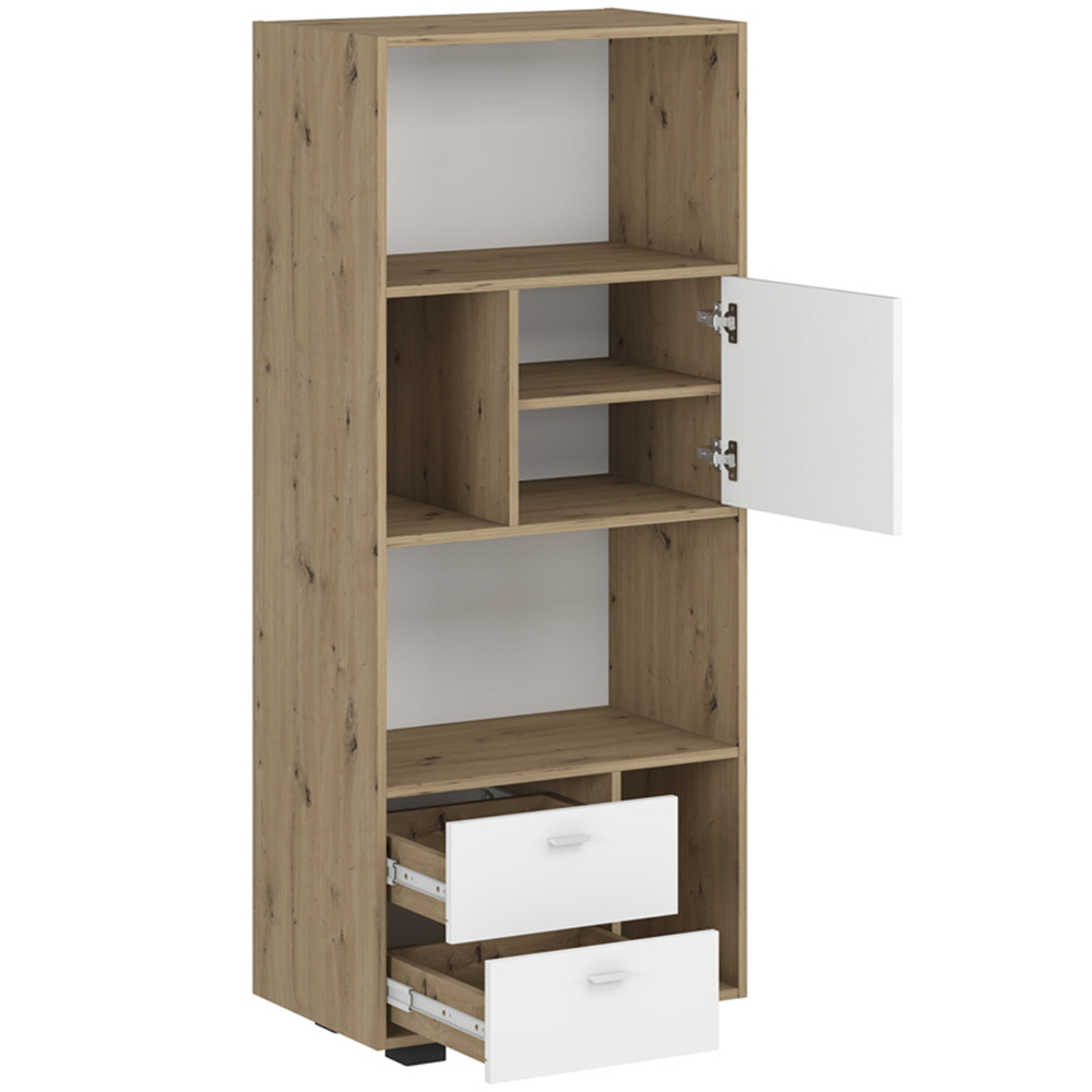Kudl Kurt Single Door 2 Drawer 4 Shelf White and Oak Bookcase Image 4