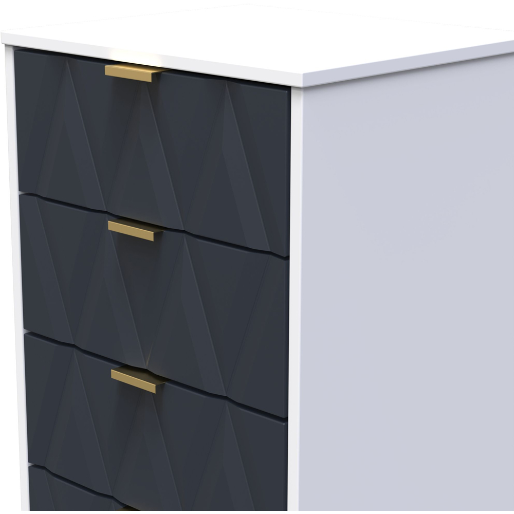 Crowndale Diamond 5 Drawer Indigo Matt and White Tall Bedside Cabinet Ready Assembled Image 4