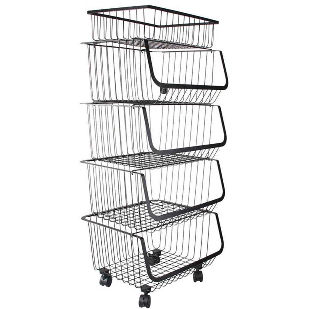 Living and Home 5 Tier Stackable Rolling Trolley Rack Image 1