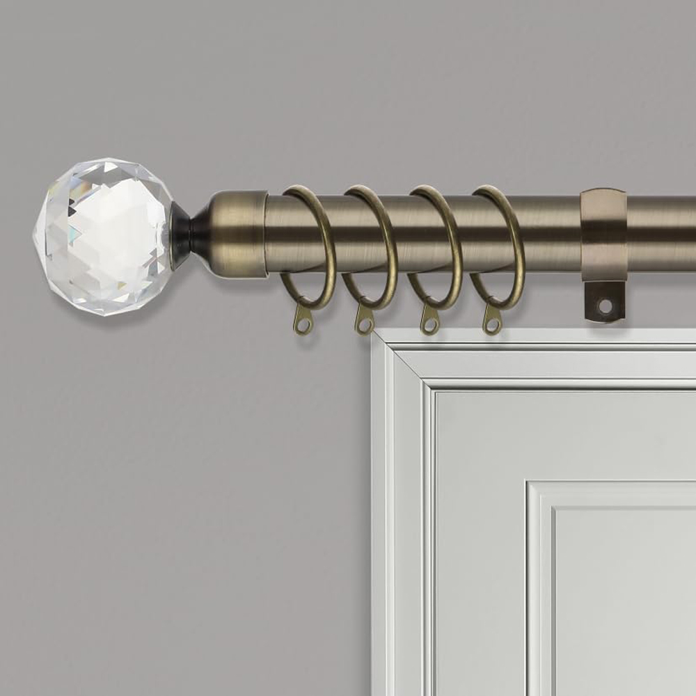 Home Treats 40 to 325cm Extendable Antique Brass Metal Crystal Curtain Pole Image 2