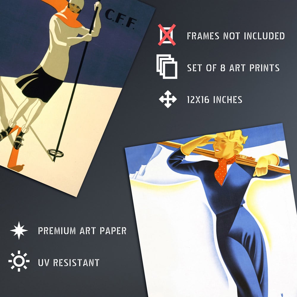 Artery8 Vintage Austria Italy France Norway Winter Sport Adverts Wall Art Print 30 x 41cm 8 Pack Image 4