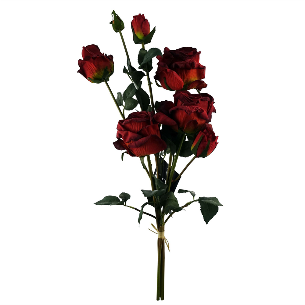 Leaf Red Rose Spray Single Stem Artificial Flower 2ft 6 Pack Image 5