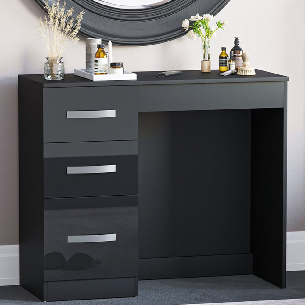 Vida Designs Hulio 3 Drawer Black Dressing Table Image 1