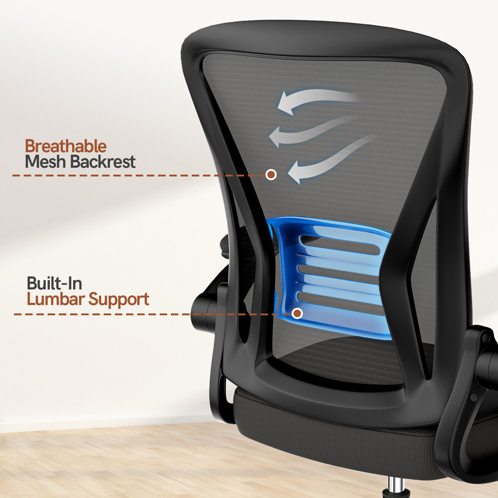 Rattrix Black Office Chair with Flip-Up Armrest and Lumbar Support Image 8
