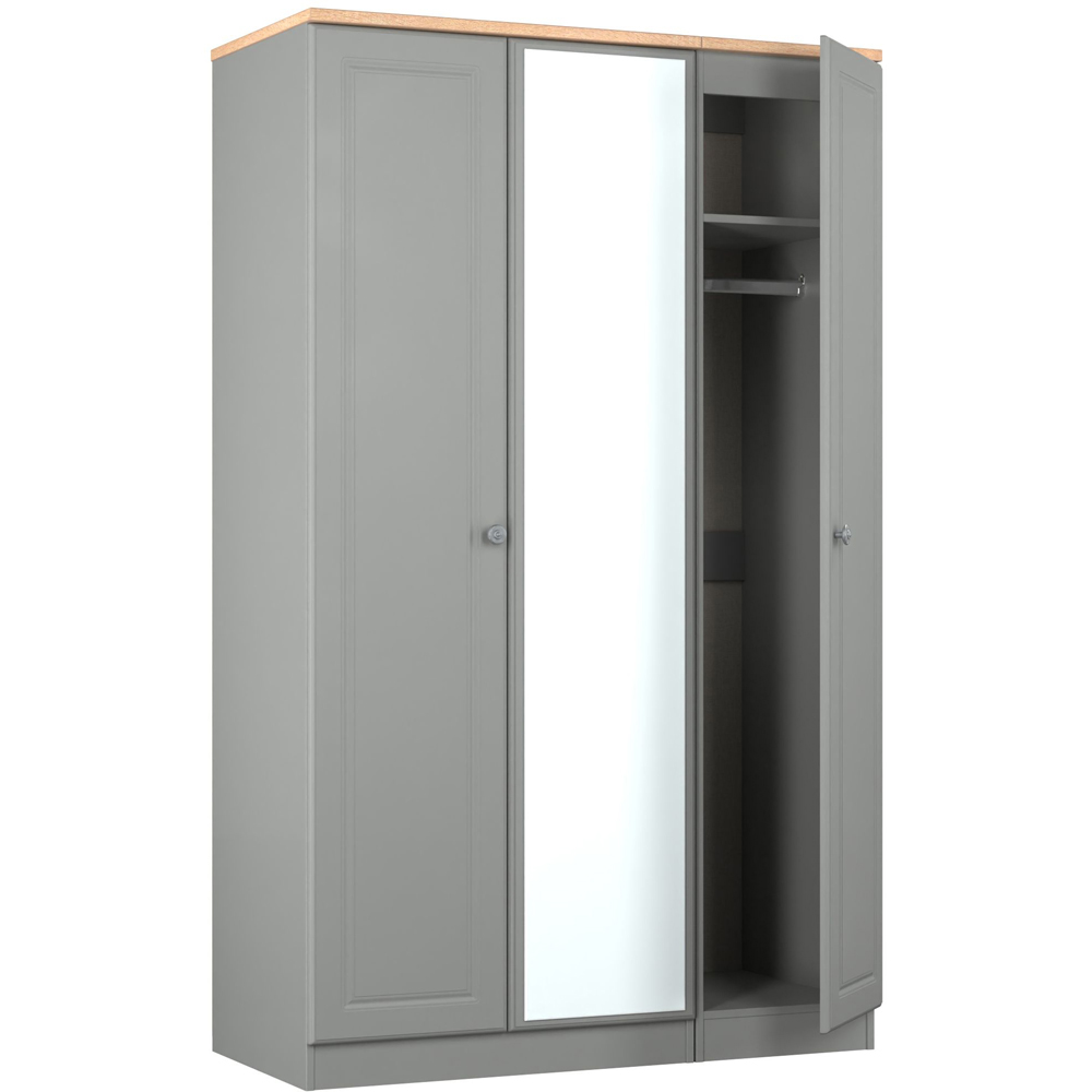 Crowndale Norfolk 3 Door Dusk Grey and Bardolino Oak Mirror Wardrobe Ready Assembled Image 5