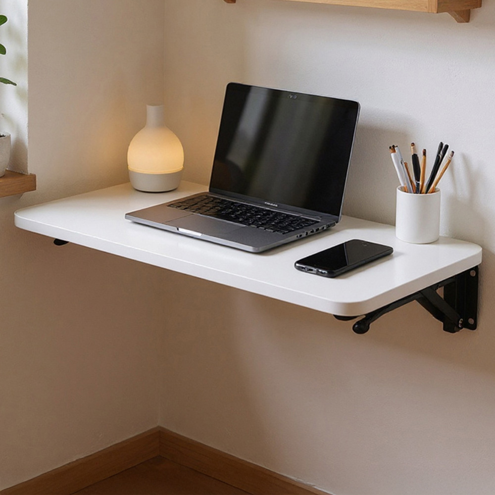 Living and Home White Wall Mounted Folding Table with Iron Brackets 52 x 24cm Image 1